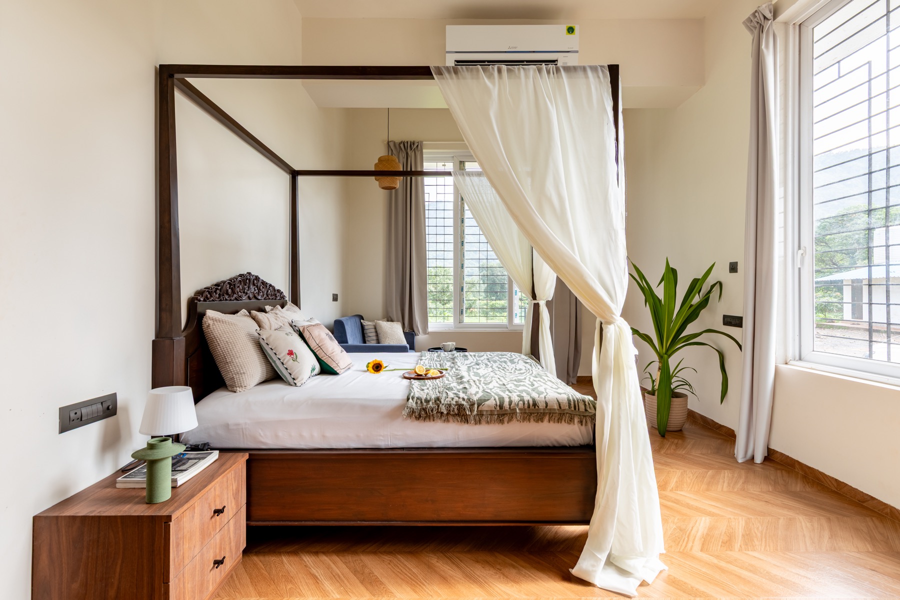 Canopy bedroom suite at 7 Farms private villa in Karjat